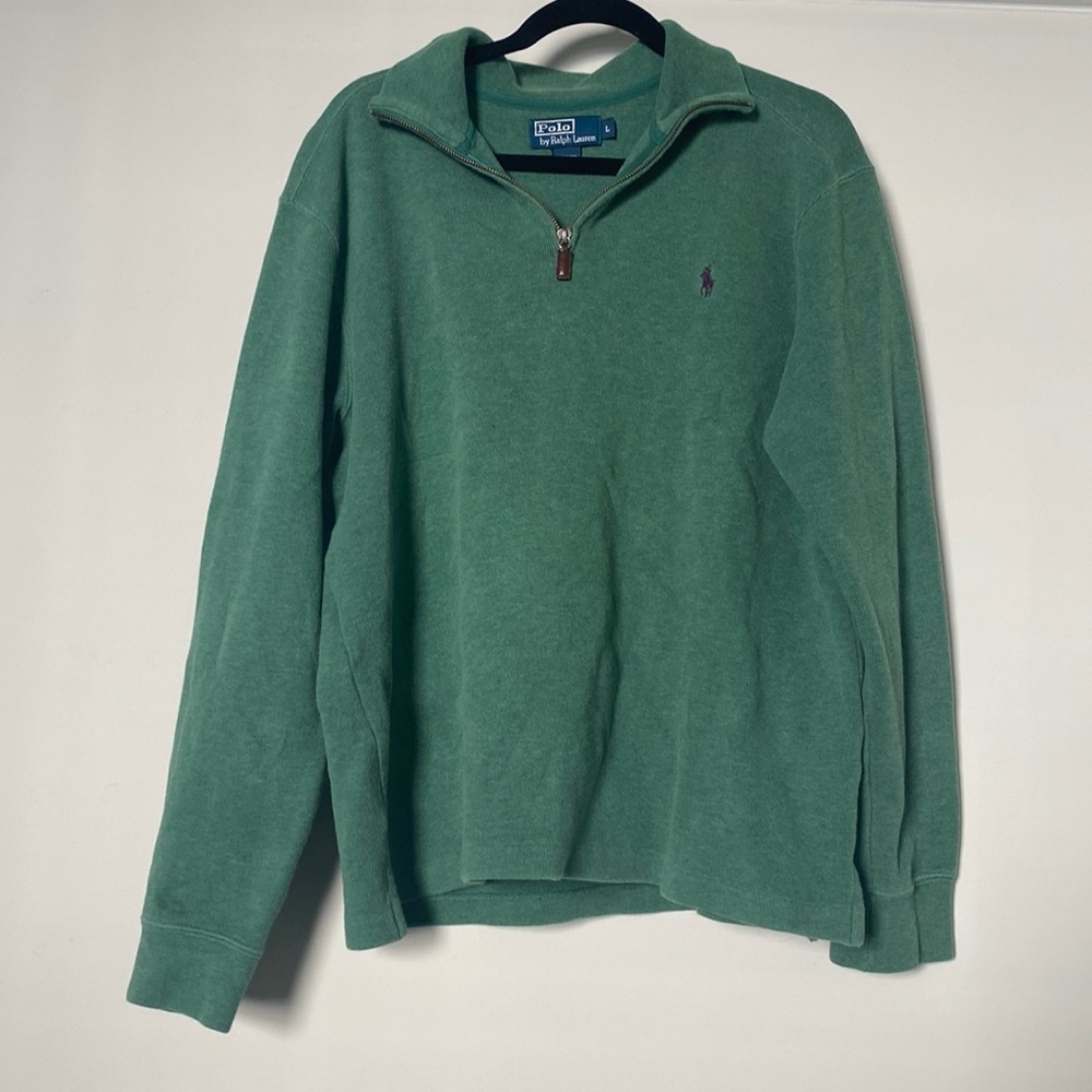 POLO BY RALPH LAUREN Cotton Quarter Zip Pullover Sweater - Green L w